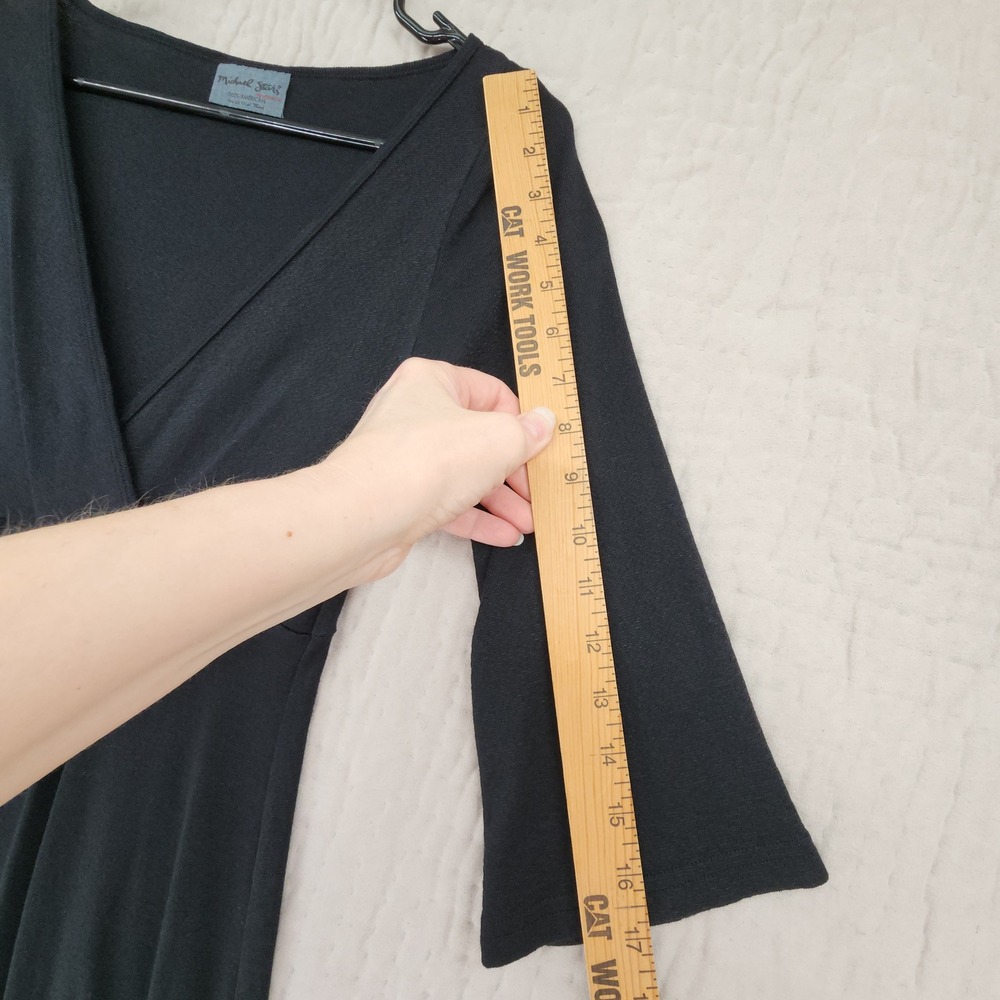 Michael Stars Dress One Size* Womens Black Surplice V-Neck Ribbed Knit Goth LBD - Picture 8 of 14